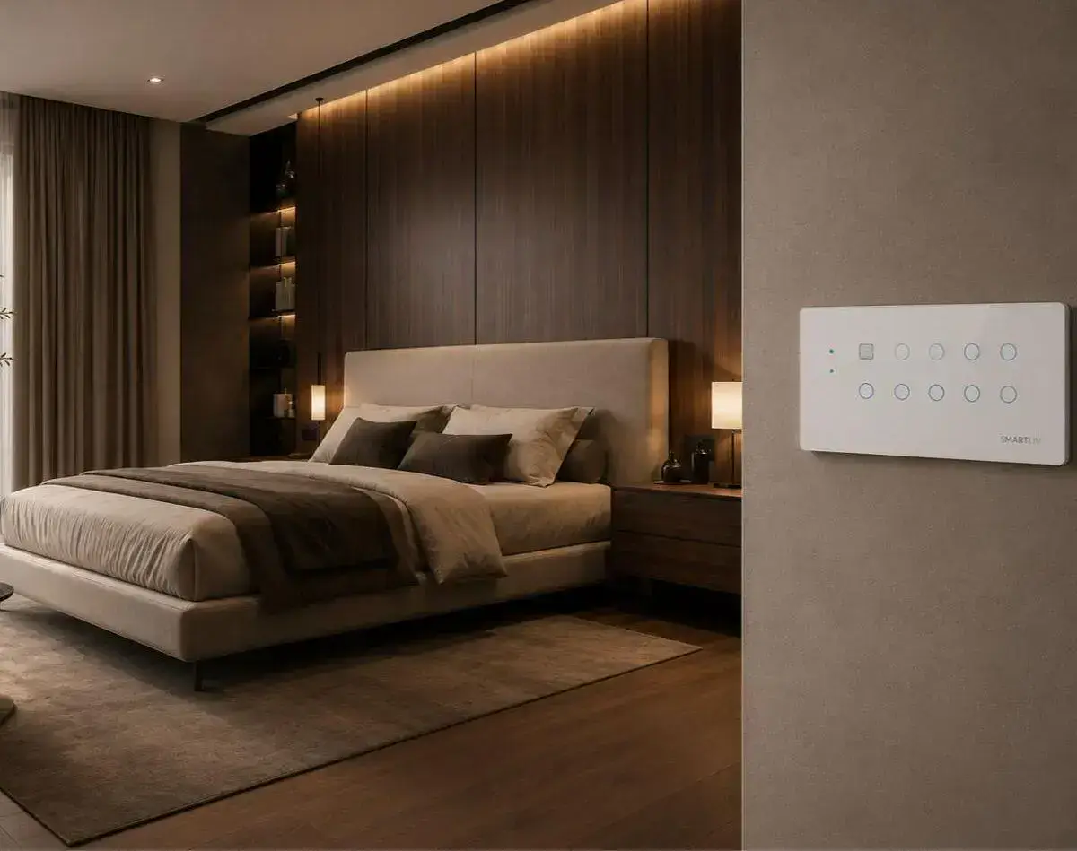Smart bedroom featuring SmartLiv premium touch switch automation